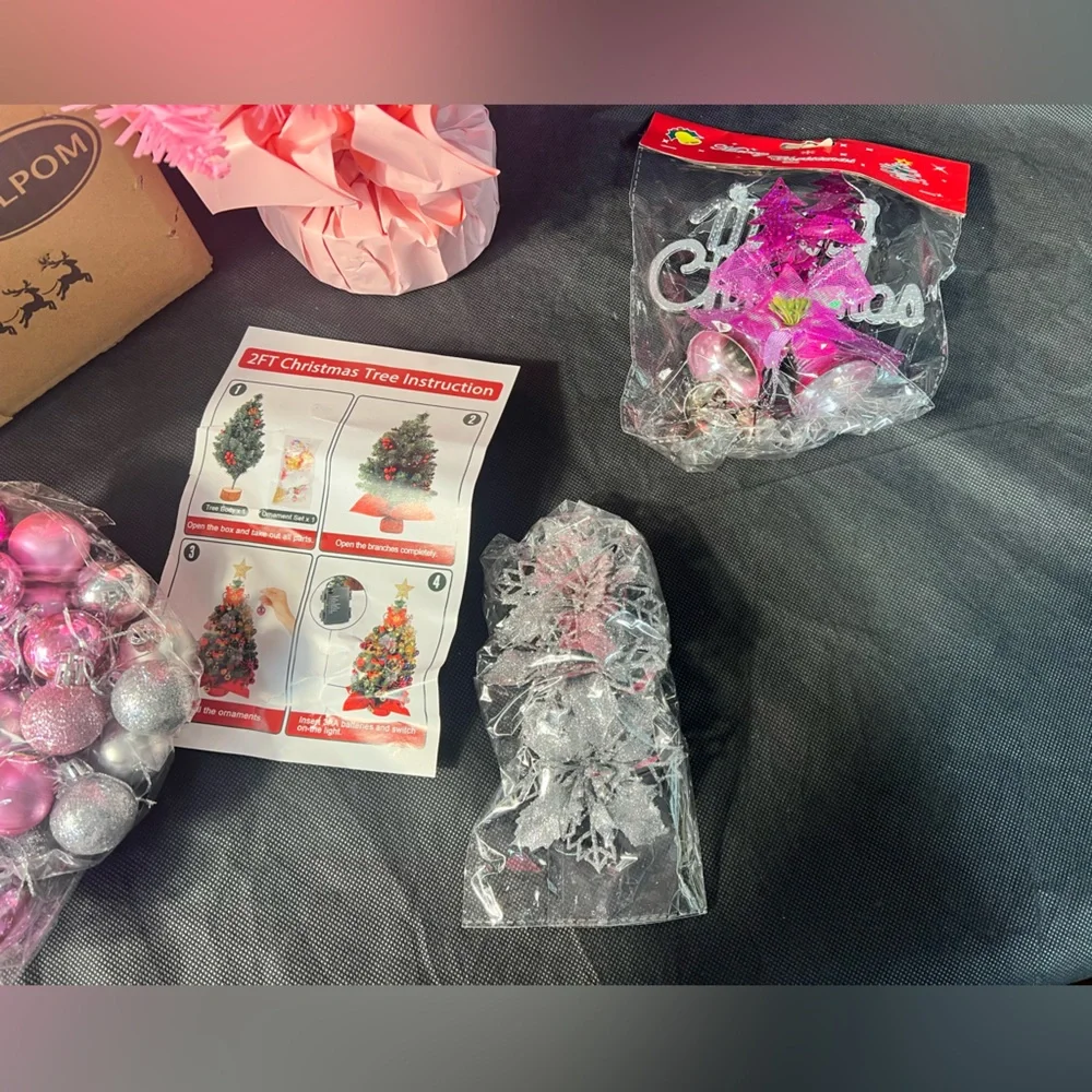 Vibrant Pink Holiday Tree with Ornament Set